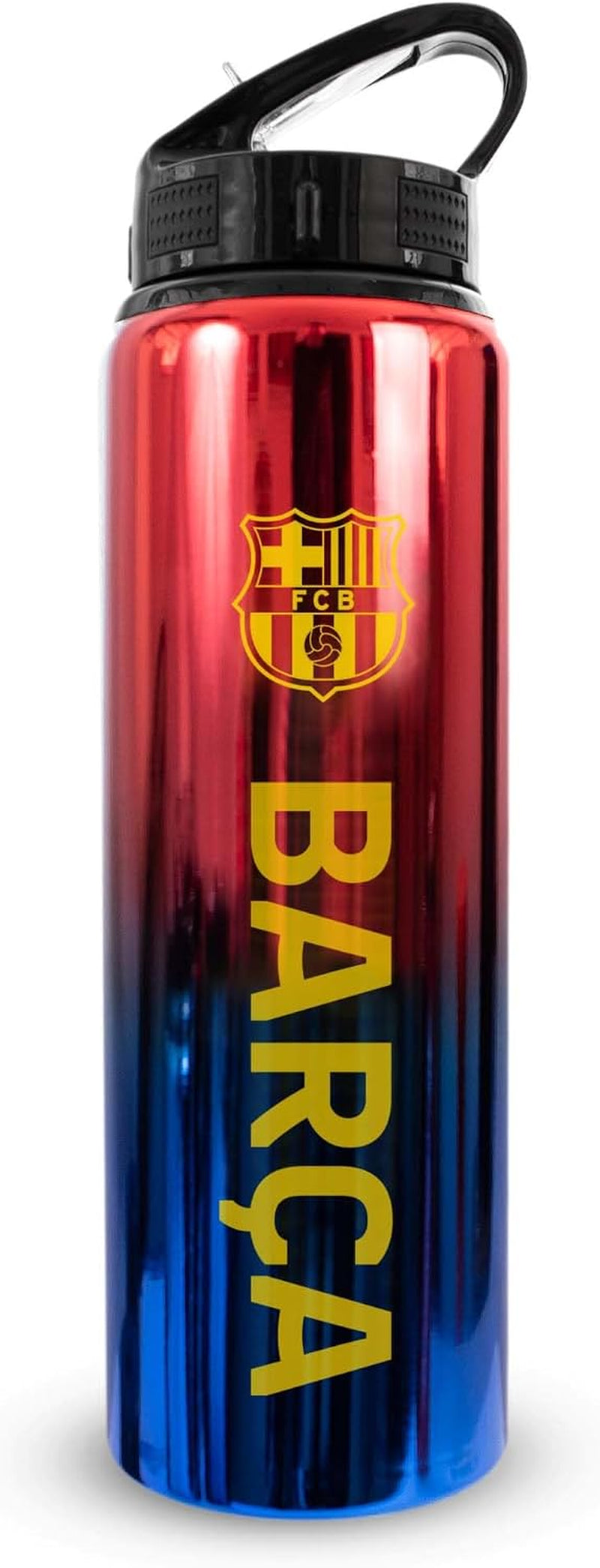 Officially Licensed FC Barcelona 750Ml Aluminium UV Sports Water Bottle – Barcelona Water Bottle with Integrated Folding Straw - Neochrome Finish, Leakproof, Lightweight, BPA Free