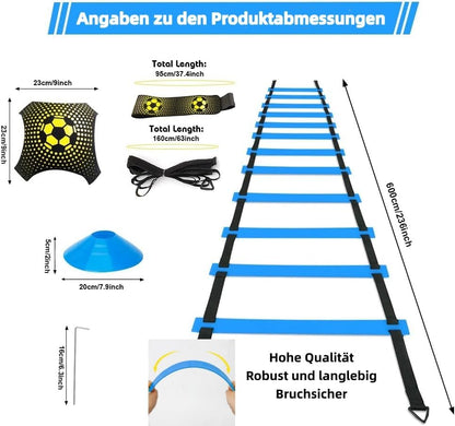 Football Training Equipment for Kids, Speed Agility Training Set, Agility Ladder 12 Rung 6M, Football Kick Trainer, 12 Disc Cones, Football Training Kit Gifts for Boys