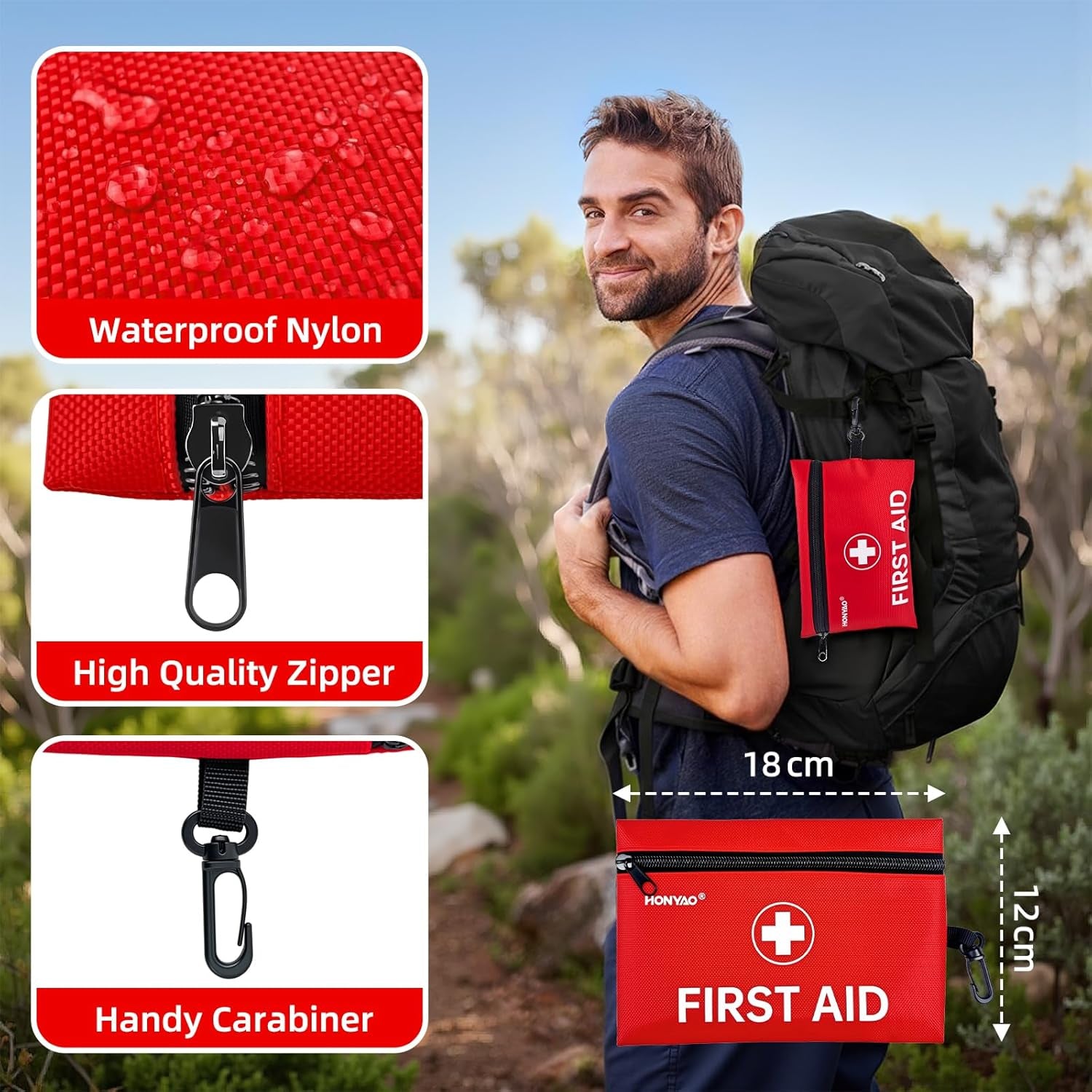 First Aid Kit, 105 Pieces Small First Aid Kit, Includes Plasters, Emergency Foil Blanket, Burn Gel, Eyewash for Travel Car Home Workplace Kids Camping Hiking Motorbike Holiday, Red