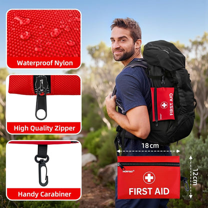 First Aid Kit, 105 Pieces Small First Aid Kit, Includes Plasters, Emergency Foil Blanket, Burn Gel, Eyewash for Travel Car Home Workplace Kids Camping Hiking Motorbike Holiday, Red