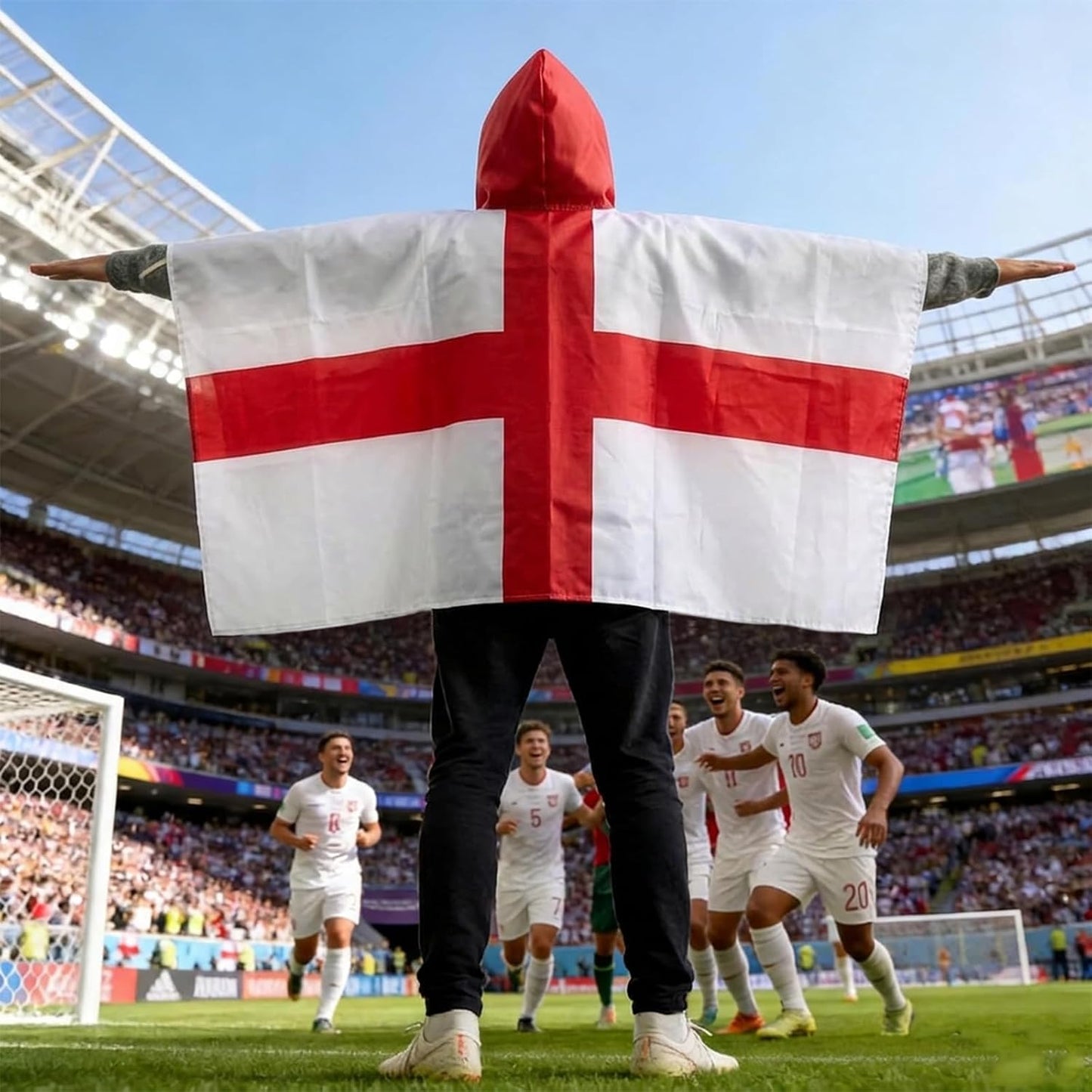 World Cup Football 2026 England Flag Hooded Cape St Georges Flag for Sports Events Festivals Parades Football World Cup European Championship Festive Gatherings Outfit Convenient to Store and Carry