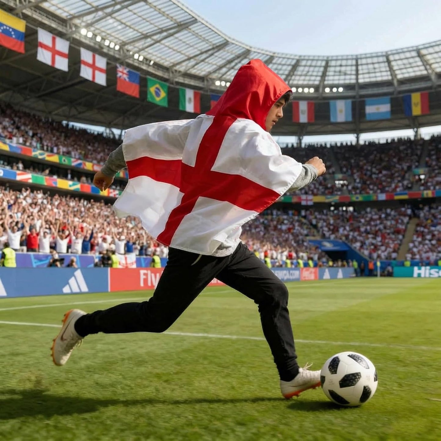 World Cup Football 2026 England Flag Hooded Cape St Georges Flag for Sports Events Festivals Parades Football World Cup European Championship Festive Gatherings Outfit Convenient to Store and Carry