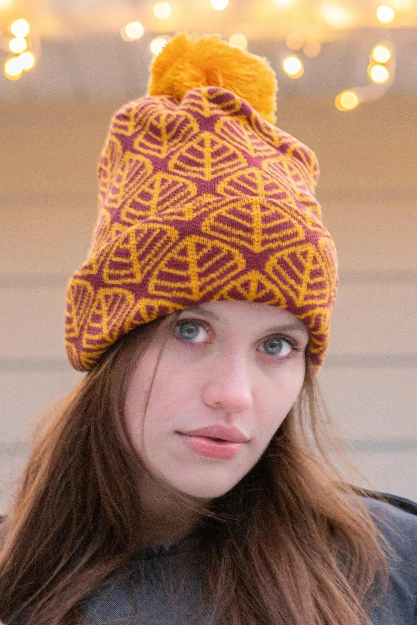 Crimson Winter Hat with Pom & Waterproof Collar