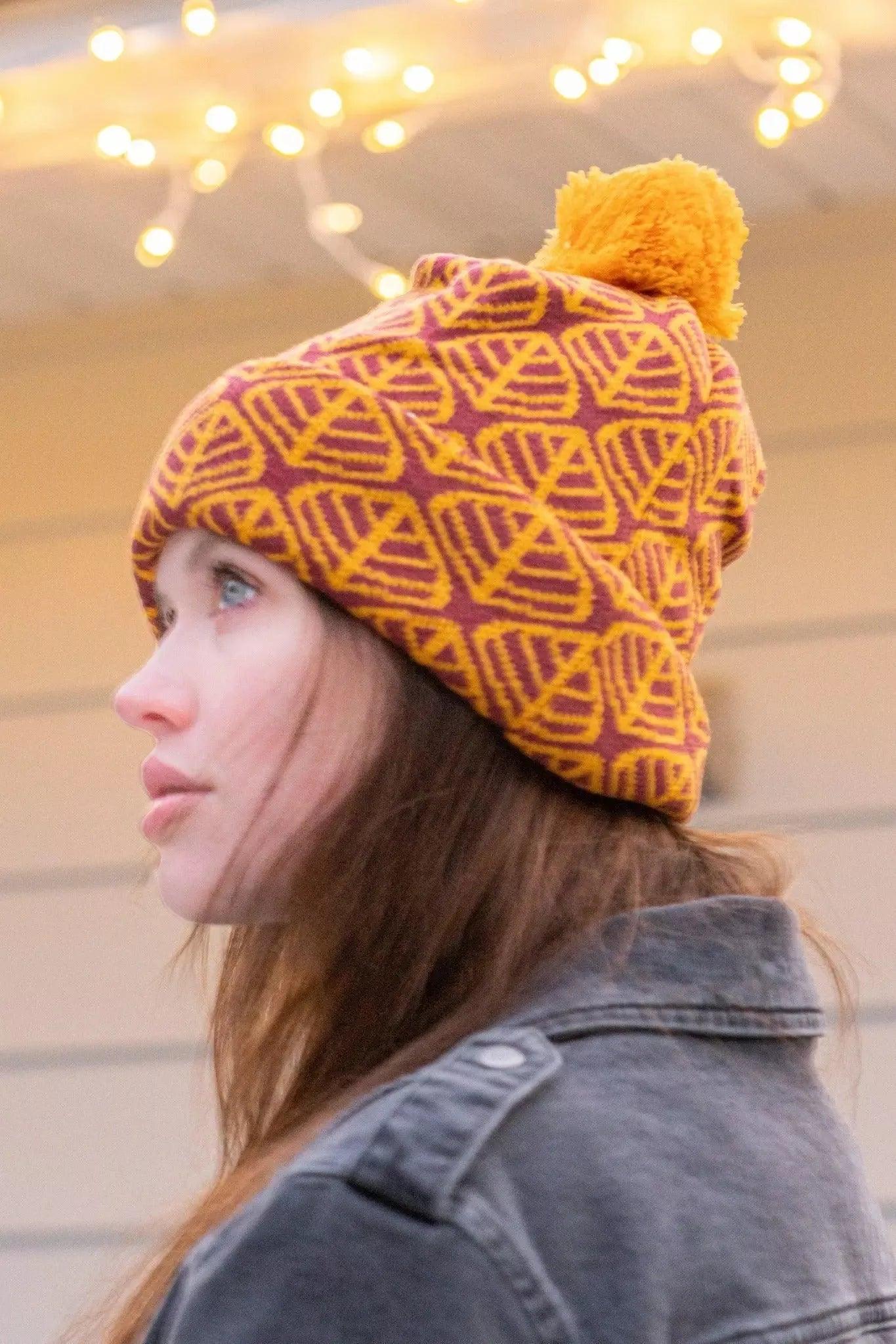 Crimson Winter Hat with Pom & Waterproof Collar