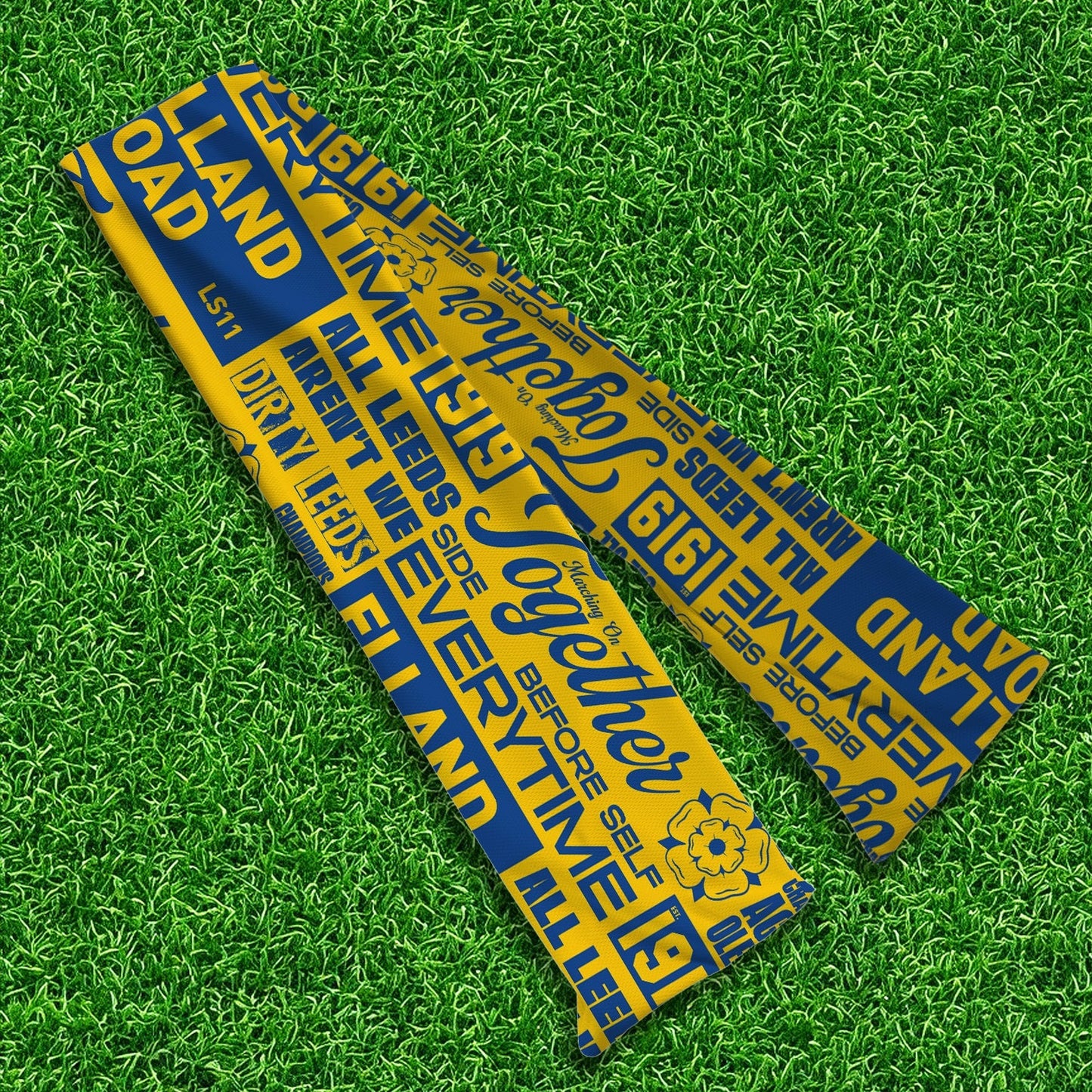 Leeds Word Montage - Knitted Eyelet Football Scarf