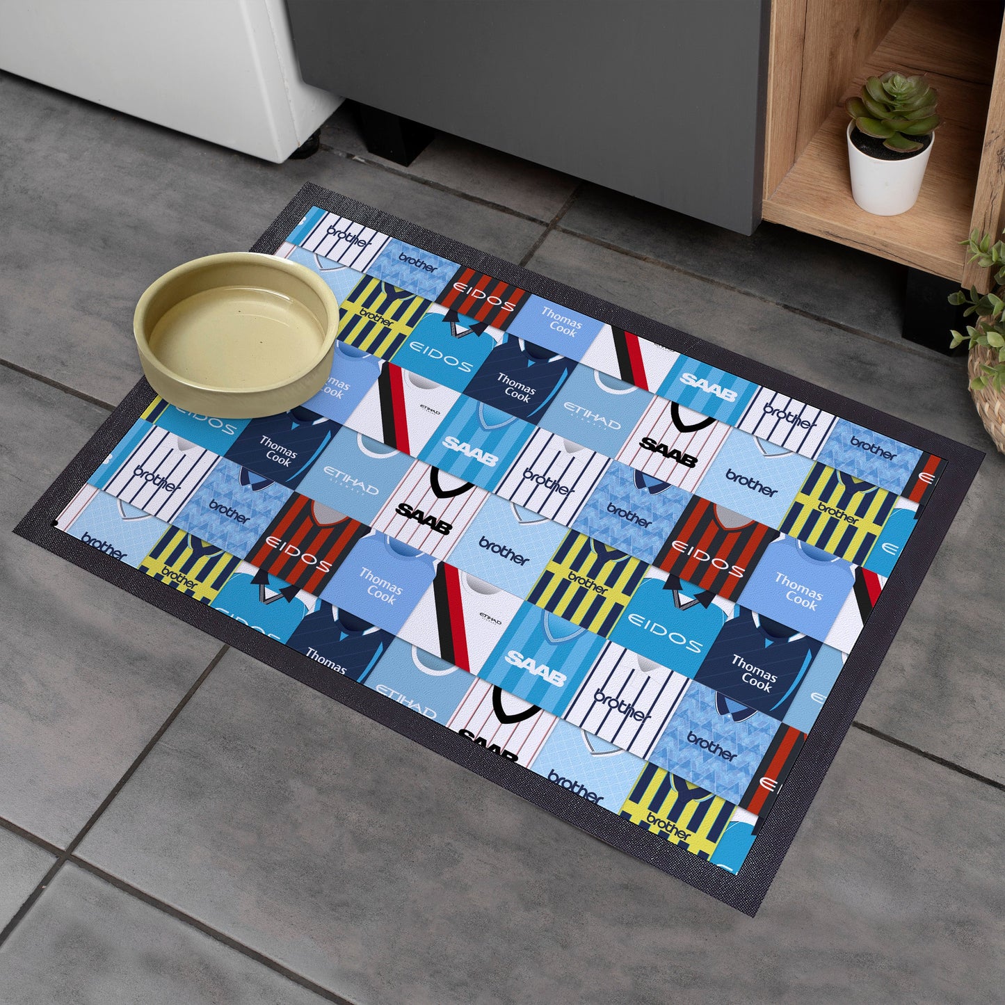 Manchester Blue Kit Montage - Retro Door Mat - 60cm x 40cm