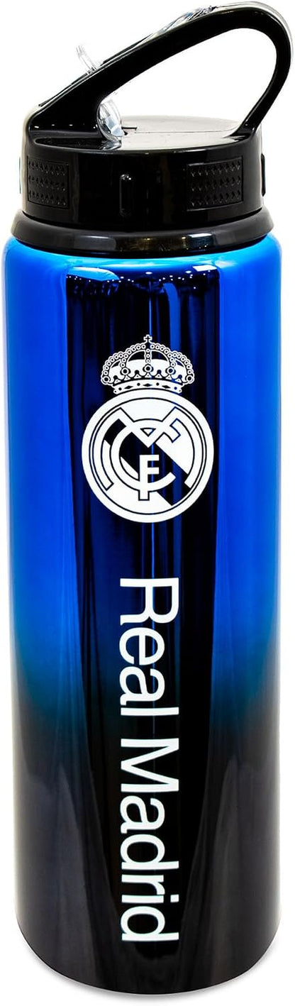 Officially Licensed Real Madrid CF 750Ml Aluminium UV Sports Water Bottle – Real Madrid Water Bottle with Integrated Folding Straw - Neochrome Finish, Leakproof, Lightweight, BPA Free