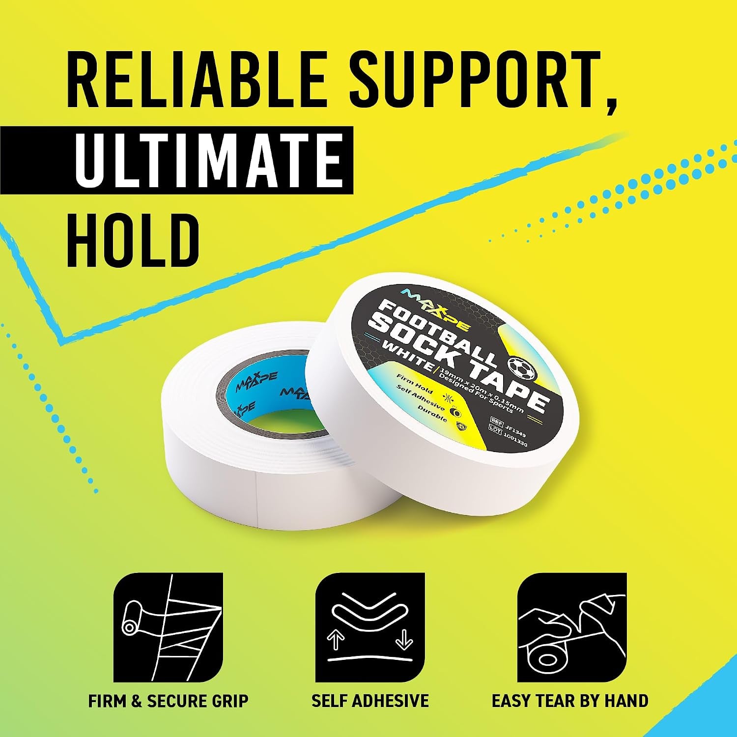 Football Sock Tape, Shin Pad Tape Bandage 19Mm X 20M Pack of 6 (White)