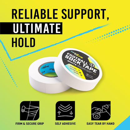 Football Sock Tape, Shin Pad Tape Bandage 19Mm X 20M Pack of 6 (White)