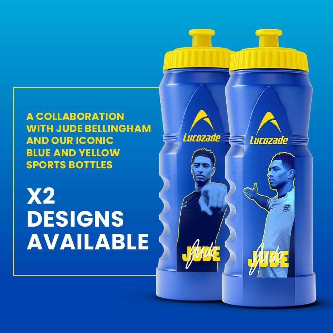 Sport X Jude Bellingham England Football 1L Sports Water Bottle – Leak Proof, with Sports Cap & Measuring Strip, in Yellow & Blue