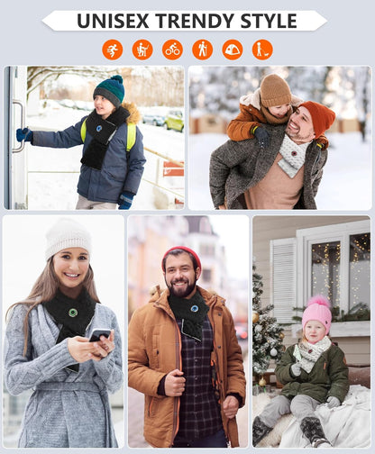 Graphene Heated Scarf with Power Bank USB Heated Neck Wrap for Women Men Child Fleece Heating Pad for Neck Warming