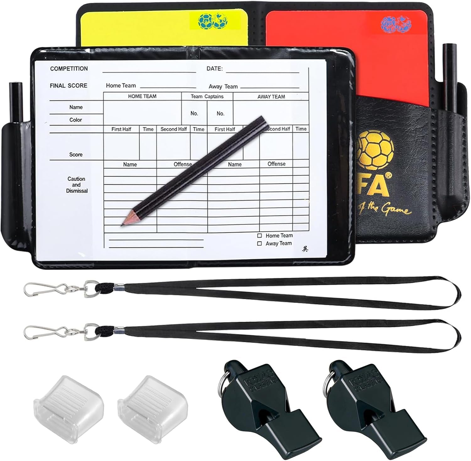 2 Football Referee Kit, Red and Yellow Football Referee Cards, Score Book with Pencil, Referee Whistle with Lanyard, Football Accessories for Sports Match