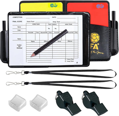 2 Football Referee Kit, Red and Yellow Football Referee Cards, Score Book with Pencil, Referee Whistle with Lanyard, Football Accessories for Sports Match