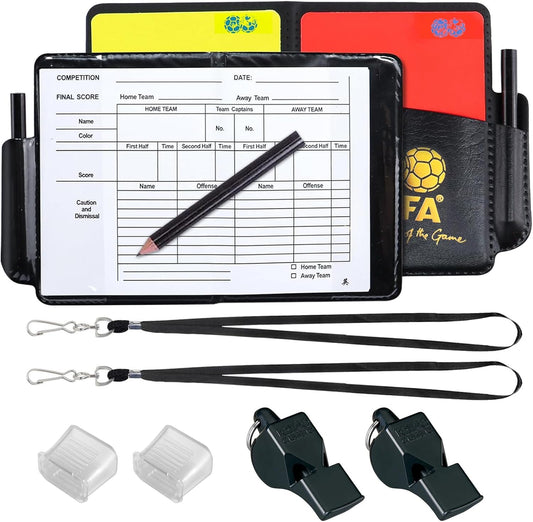 2 Football Referee Kit, Red and Yellow Football Referee Cards, Score Book with Pencil, Referee Whistle with Lanyard, Football Accessories for Sports Match