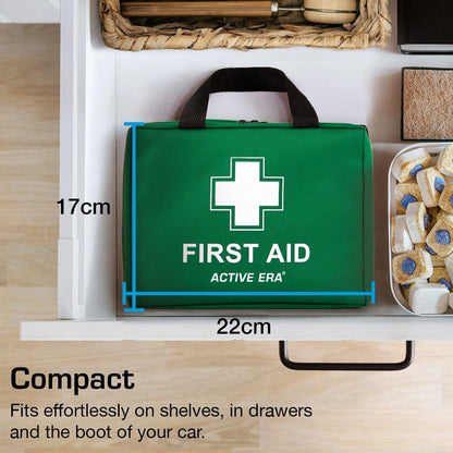 Mini First Aid Kit Bag - 90 Items - Includes Plasters, Eyewash, Gloves, 2 X Cold (Ice) Packs and Emergency Blanket for Kids, Camping, Office, Car, Caravan, Workplace, Travel Home