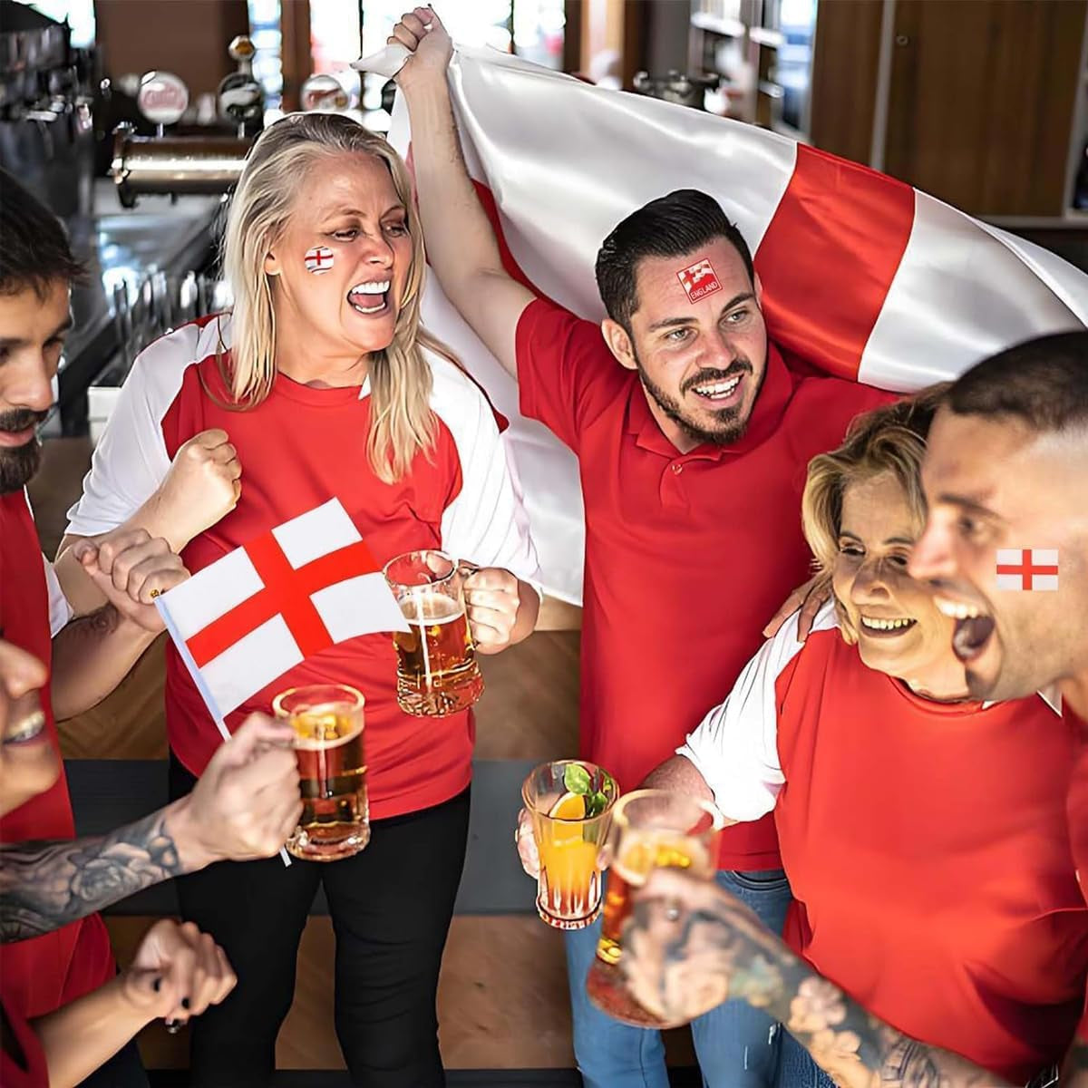 World Cup Decoration Set 2026 for England Fan with Large St Georges Flag 150 × 90Cm, Headwear Glasses Handheld England Flag Sticker for England World Cup Football Theme Party