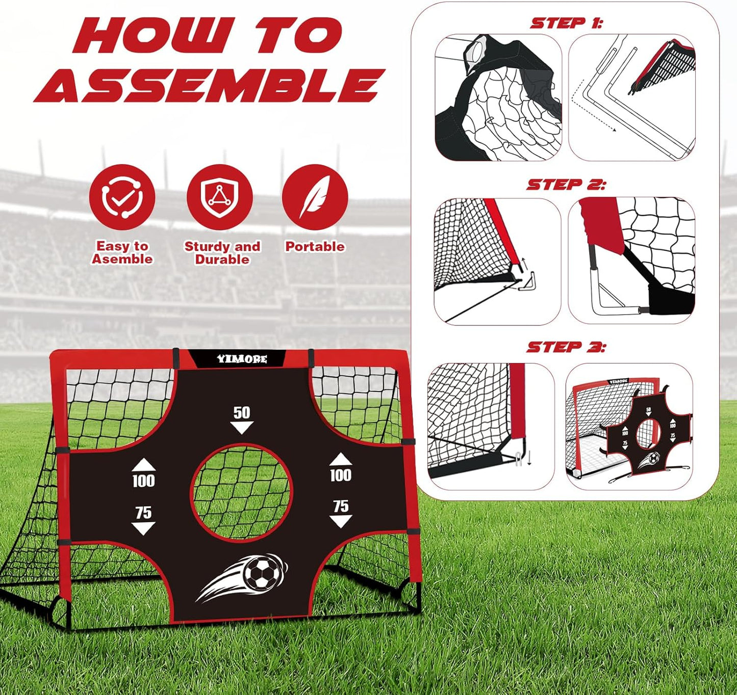 Kids Football Goal Portable, 3 in 1 Mini Football Goal Garden Indoor Outdoor 120 * 90 * 90 Cm, Foldable Football Training with Target Gift for Boys Grils 3+