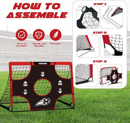 Kids Football Goal Portable, 3 in 1 Mini Football Goal Garden Indoor Outdoor 120 * 90 * 90 Cm, Foldable Football Training with Target Gift for Boys Grils 3+