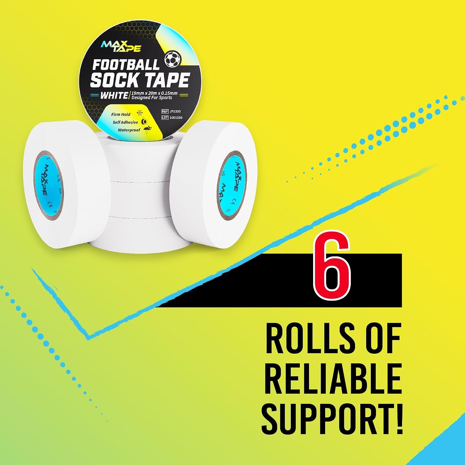 Football Sock Tape, Shin Pad Tape Bandage 19Mm X 20M Pack of 6 (White)