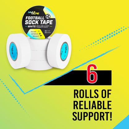 Football Sock Tape, Shin Pad Tape Bandage 19Mm X 20M Pack of 6 (White)