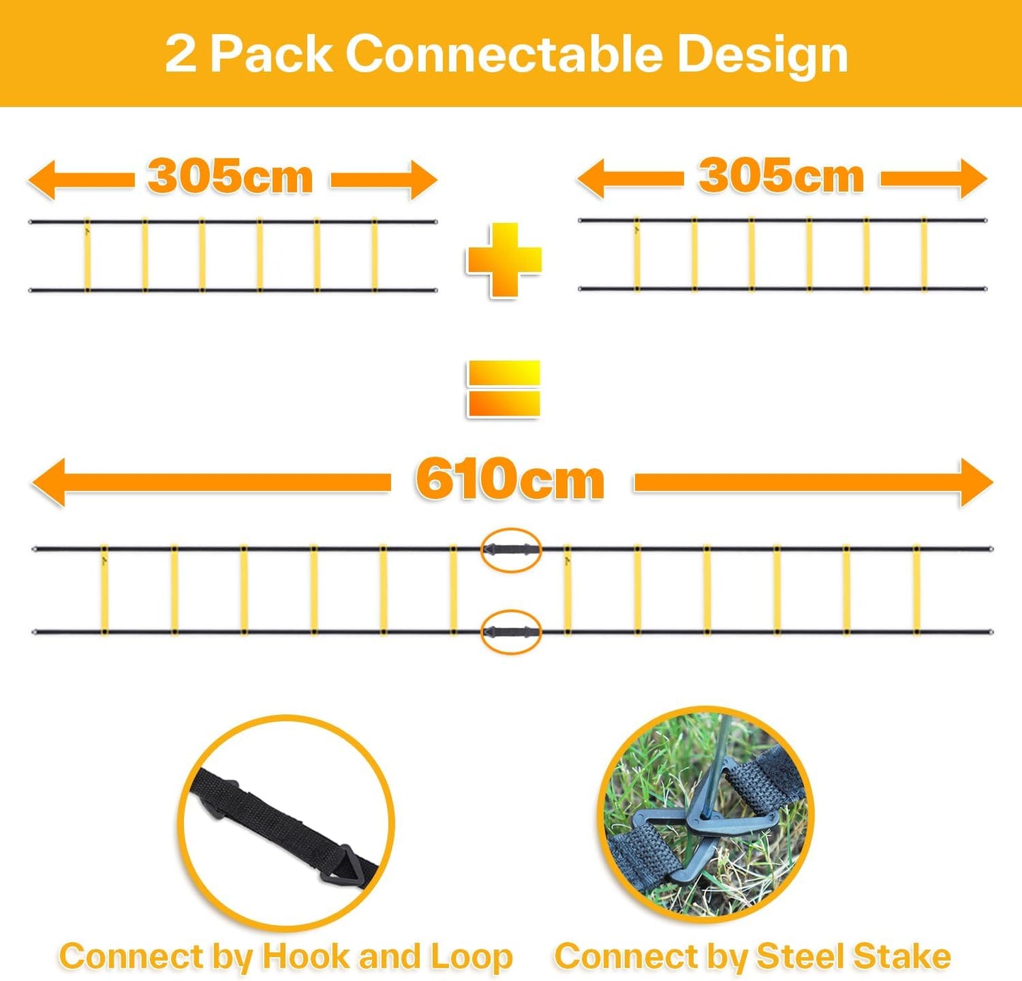 Agility Ladder Speed Training Set - 12 Rungs 20Ft Detachable Exercise Ladders in 2Pcs (6 Rungs Each) with Ground Stakes for Soccer Football Footwork Training - Ladder with Carry Bag