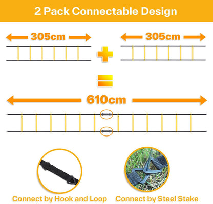Agility Ladder Speed Training Set - 12 Rungs 20Ft Detachable Exercise Ladders in 2Pcs (6 Rungs Each) with Ground Stakes for Soccer Football Footwork Training - Ladder with Carry Bag