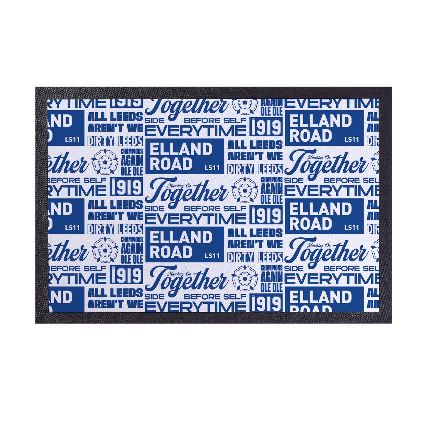 Leeds - Word Montage - White & Blue Door Mat - 60cm x 40cm
