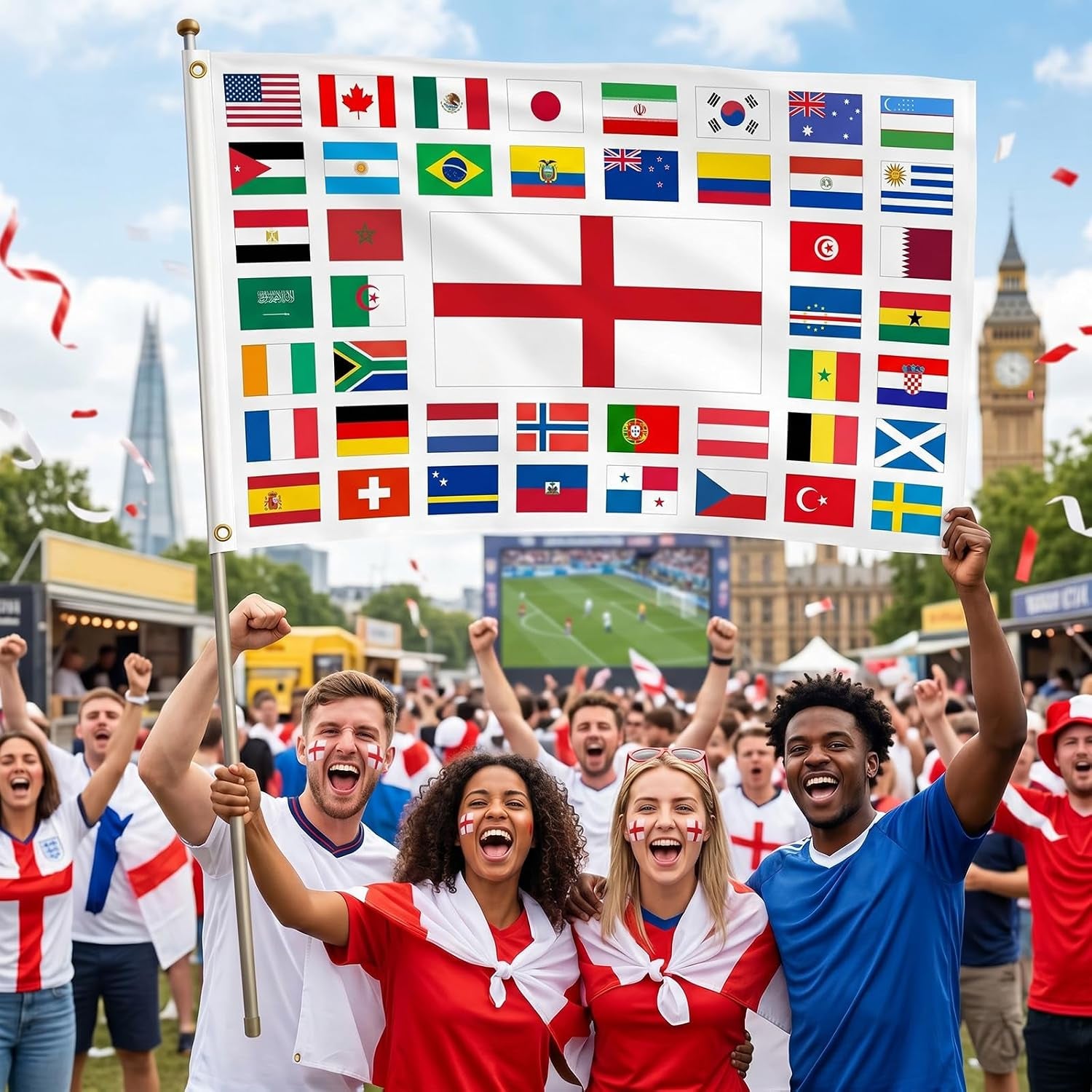 5X3Ft Large 2026 World Cup Flag for England Fans 2026 Football World Cup Flag Decoration Perfect for Home Pub Garden Decorations 90 * 150Cm