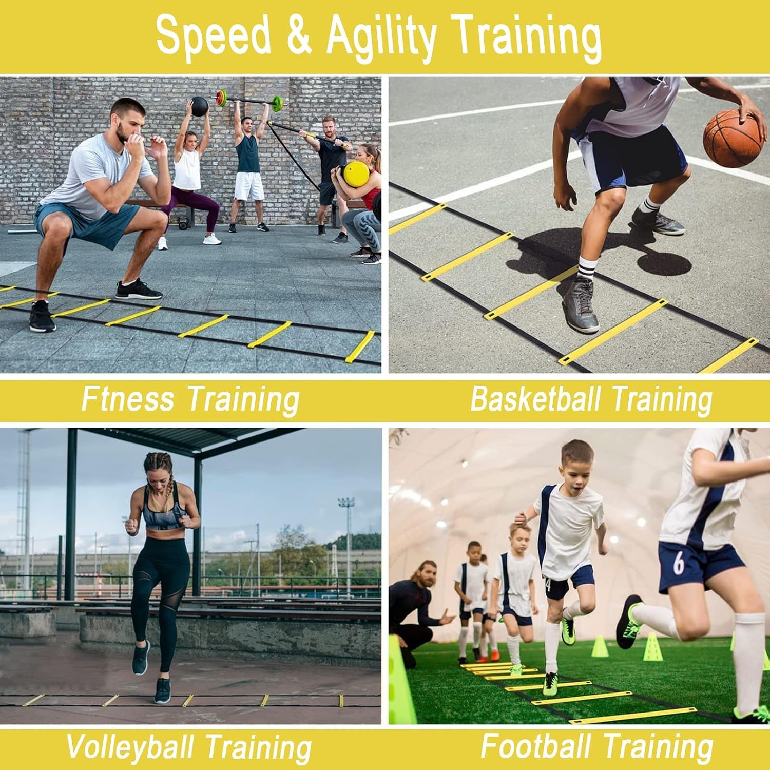 Football Training Equipment for Kids, Speed Agility Training Set, Agility Ladder 12 Rung 6M, Football Kick Trainer, 12 Disc Cones, Skipping Rope, Football Training Kit for Soccer Training