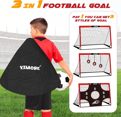 Kids Football Goal Portable, 3 in 1 Mini Football Goal Garden Indoor Outdoor 120 * 90 * 90 Cm, Foldable Football Training with Target Gift for Boys Grils 3+