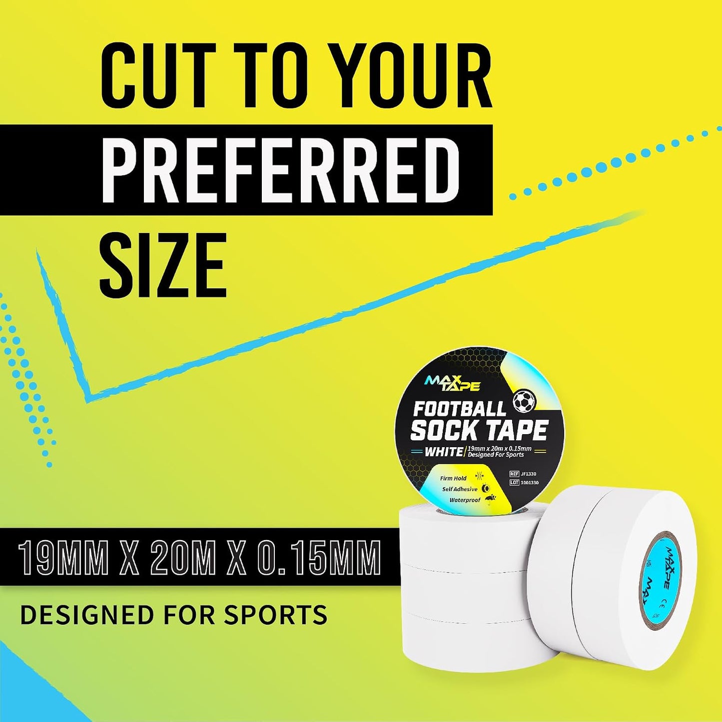 Football Sock Tape, Shin Pad Tape Bandage 19Mm X 20M Pack of 6 (White)