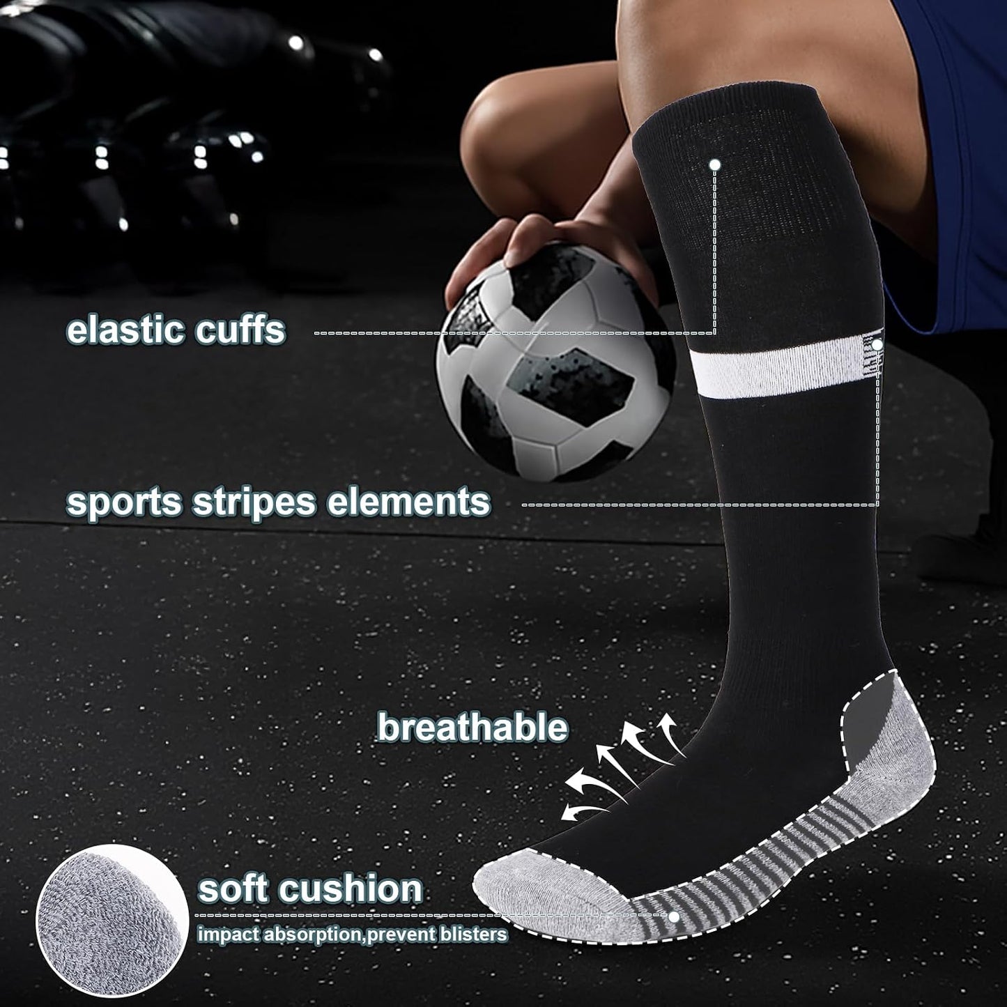 Kids Football Socks and Kids Shin Pads Aged 5-12, Shin Pads Boys Girls Football Socks Cushioned Knee High Breathable Soccer Sock for Junior