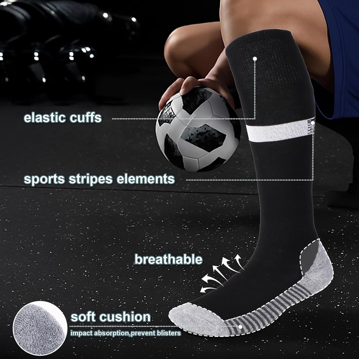 Kids Football Socks and Kids Shin Pads Aged 5-12, Shin Pads Boys Girls Football Socks Cushioned Knee High Breathable Soccer Sock for Junior