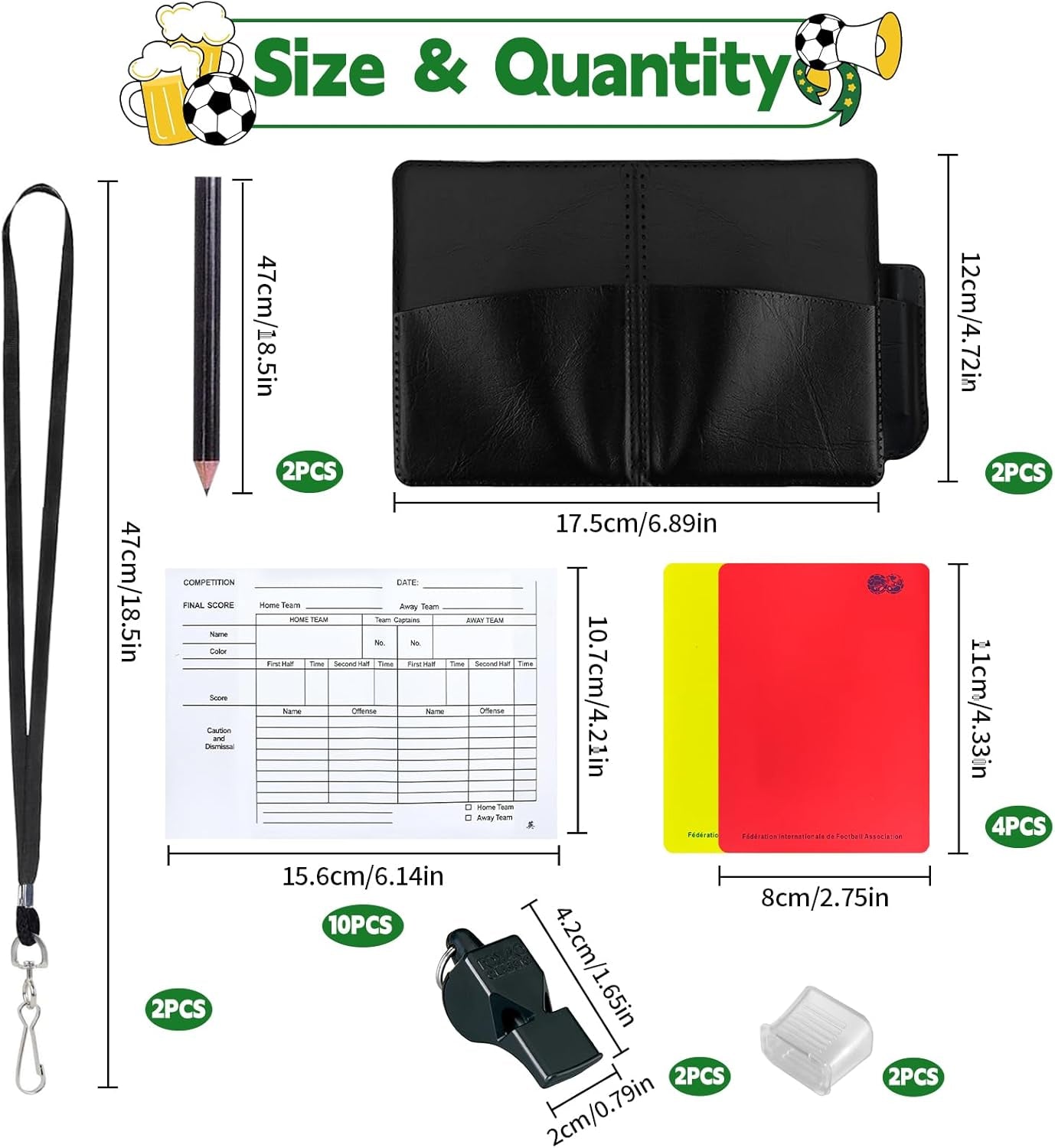 2 Football Referee Kit, Red and Yellow Football Referee Cards, Score Book with Pencil, Referee Whistle with Lanyard, Football Accessories for Sports Match